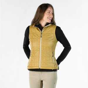Women’s Stio Azure mustard down lightweight vest.